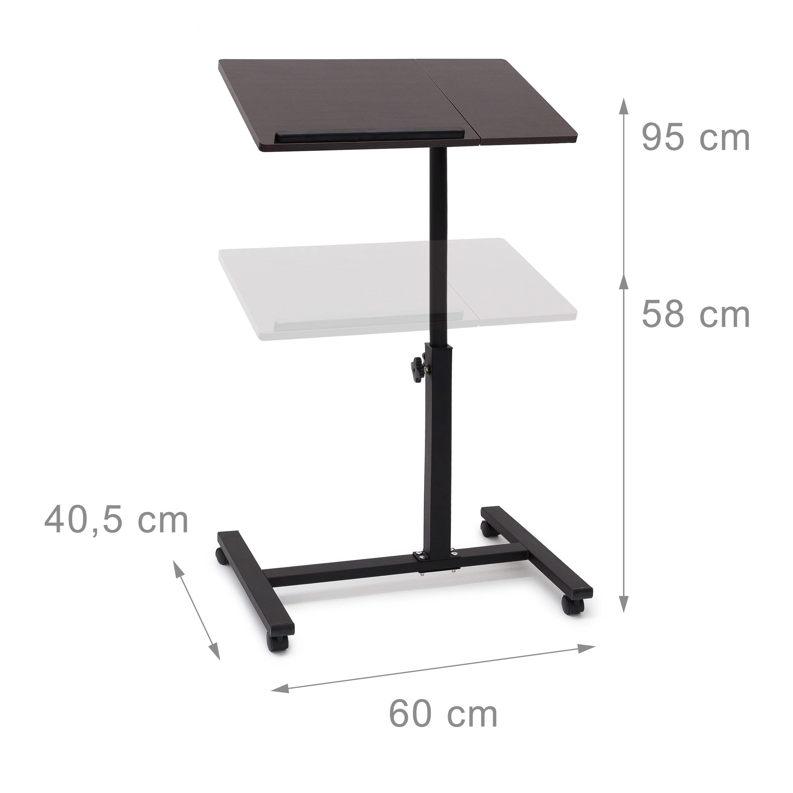 Relaxdays Laptoptisch höhenverstellbar, Laptopständer Holz, mit Rollen, drehbar, HxBxT: 95 x 60 x 40,5 cm, schwarz