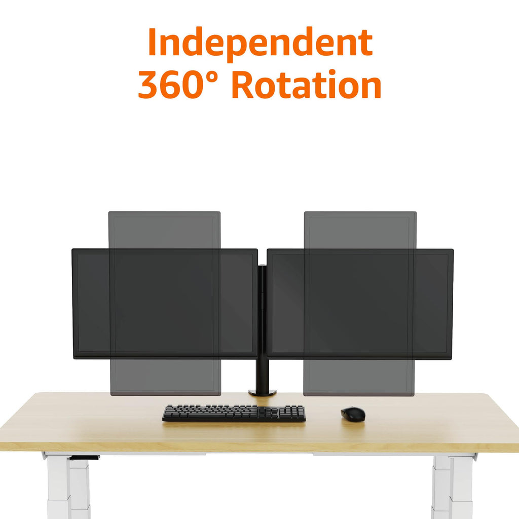 Amazon Basics Monitor-Halterung/Tragarm für 2 Monitore, mit einstellbarer Höhe, Bildschirmneigung und Kabelorganizer, 360-Grad-Drehung,Stahl, Schwarz, 33 bis 76 cm