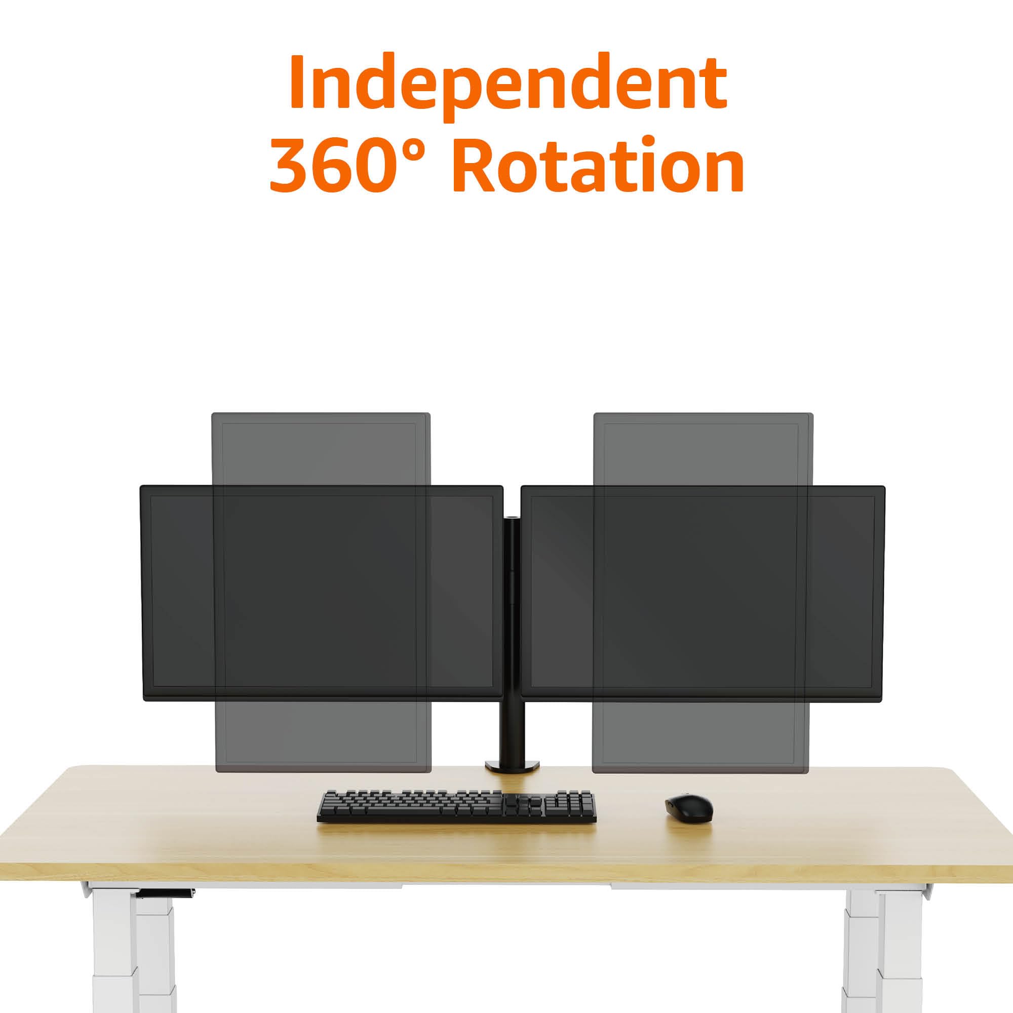Amazon Basics Monitor-Halterung/Tragarm für 2 Monitore, mit einstellbarer Höhe, Bildschirmneigung und Kabelorganizer, 360-Grad-Drehung,Stahl, Schwarz, 33 bis 76 cm