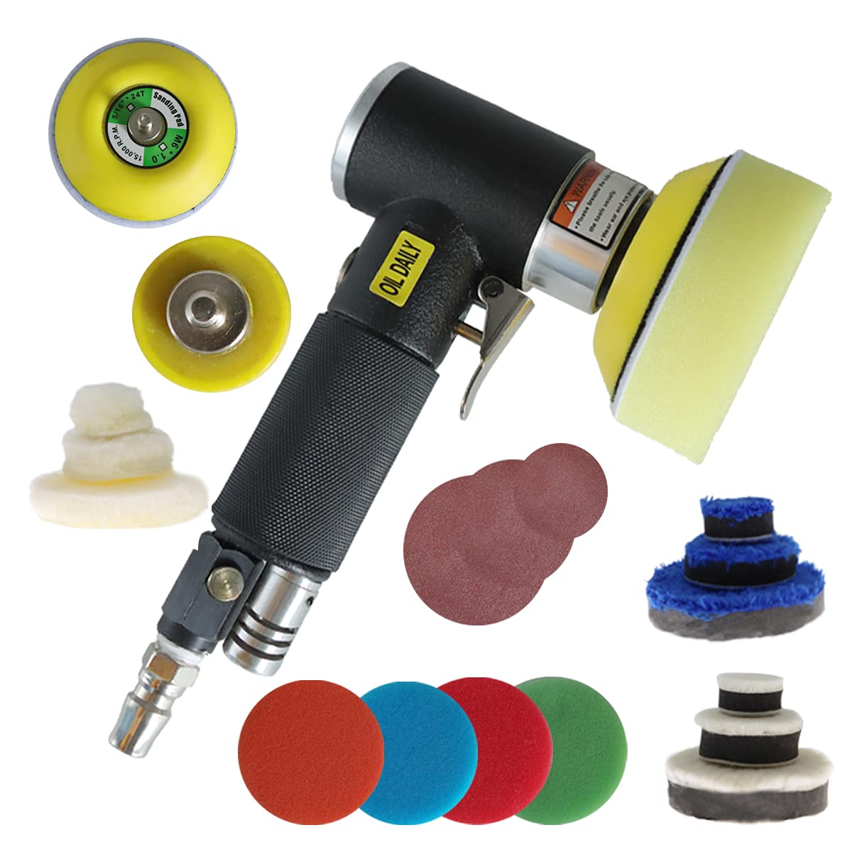 Mini Poliermaschine,druckluft Polierer 25mm 50mm 80mm Exzenter Schleifer Druckluft Winkelschleifer Poliermaschin/polierer Mit 24tlg Polierschwämme Polierpad Polierschleifmaschine Set für Auto