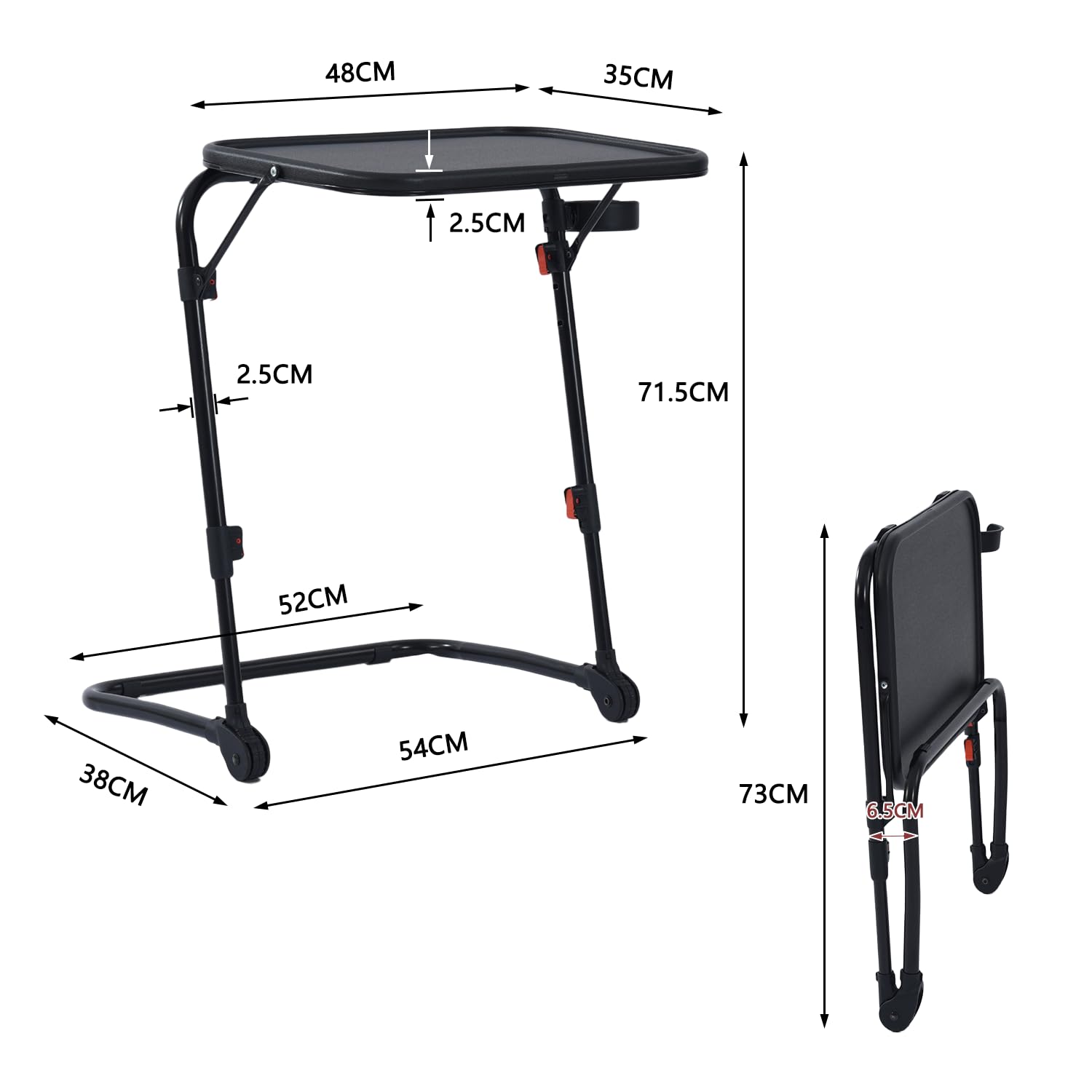 MEUBLE Cosy Kleiner Klappbarer Laptoptisch Höhenverstellbar Schreibtisch Beistelltisch Ohne Montage Sofatisch Neigbar Computertische Betttisch Pflegebett, Schwarz