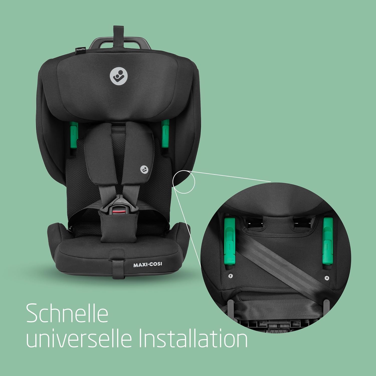 Maxi-Cosi Nomad Plus, Klappbarer Kindersitz, 15 Monate - 4 Jahre, 76 - 105 cm, Tragbarer Reiseautositz, Superkompakt & Leicht, Seitenaufprallschutz, Passt in Jedes Auto, Reisetasche, Authentic Black