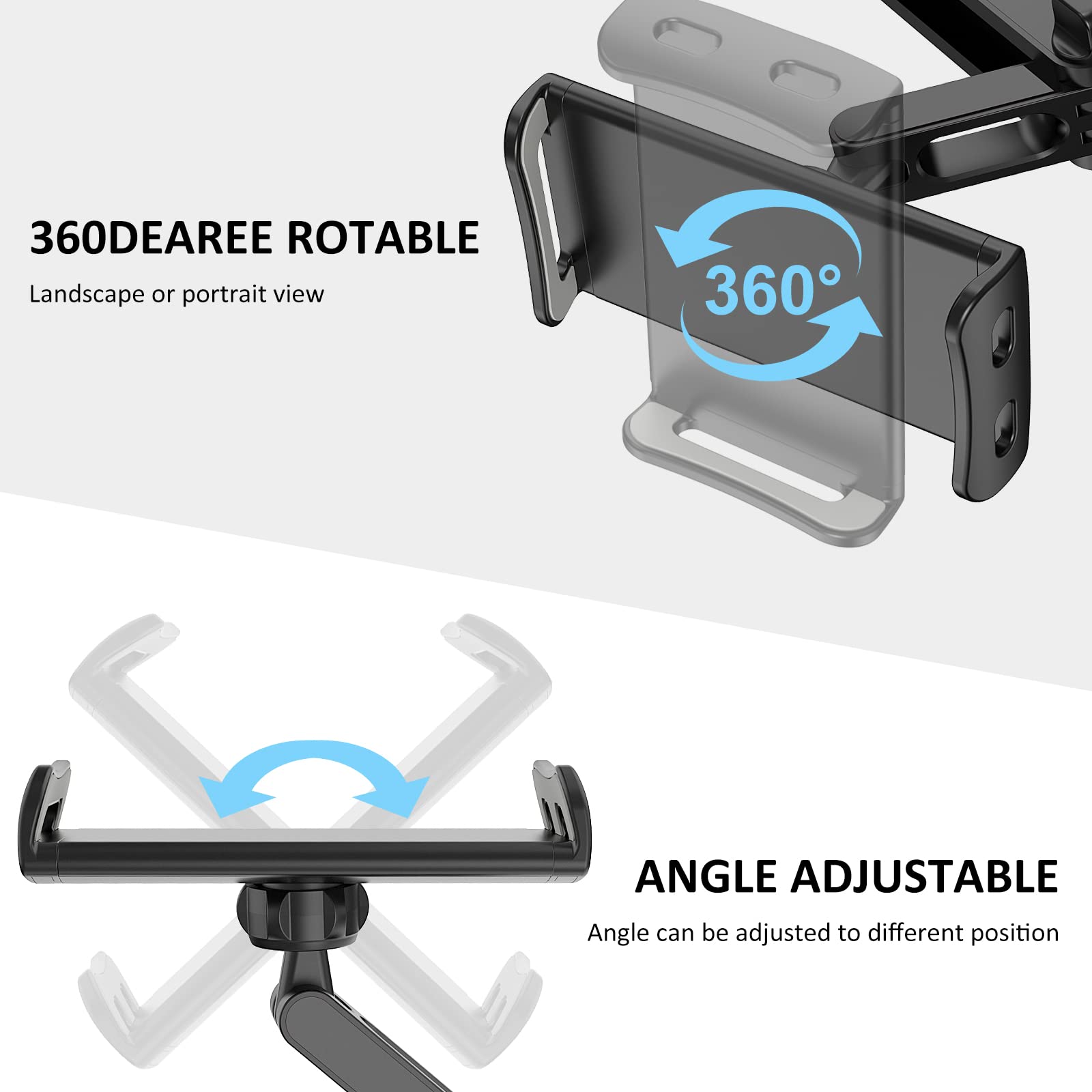 Giftorld Auto-Kopfstützen-Rücksitzhalterung, 360° drehbar, verstellbare Auto-Rücksitz-Kopfstütze,Tablet/Handyhalterung, kompatibel für ALLE 4"-11" Tablets, Handys, iPhone, iPad Air Mini