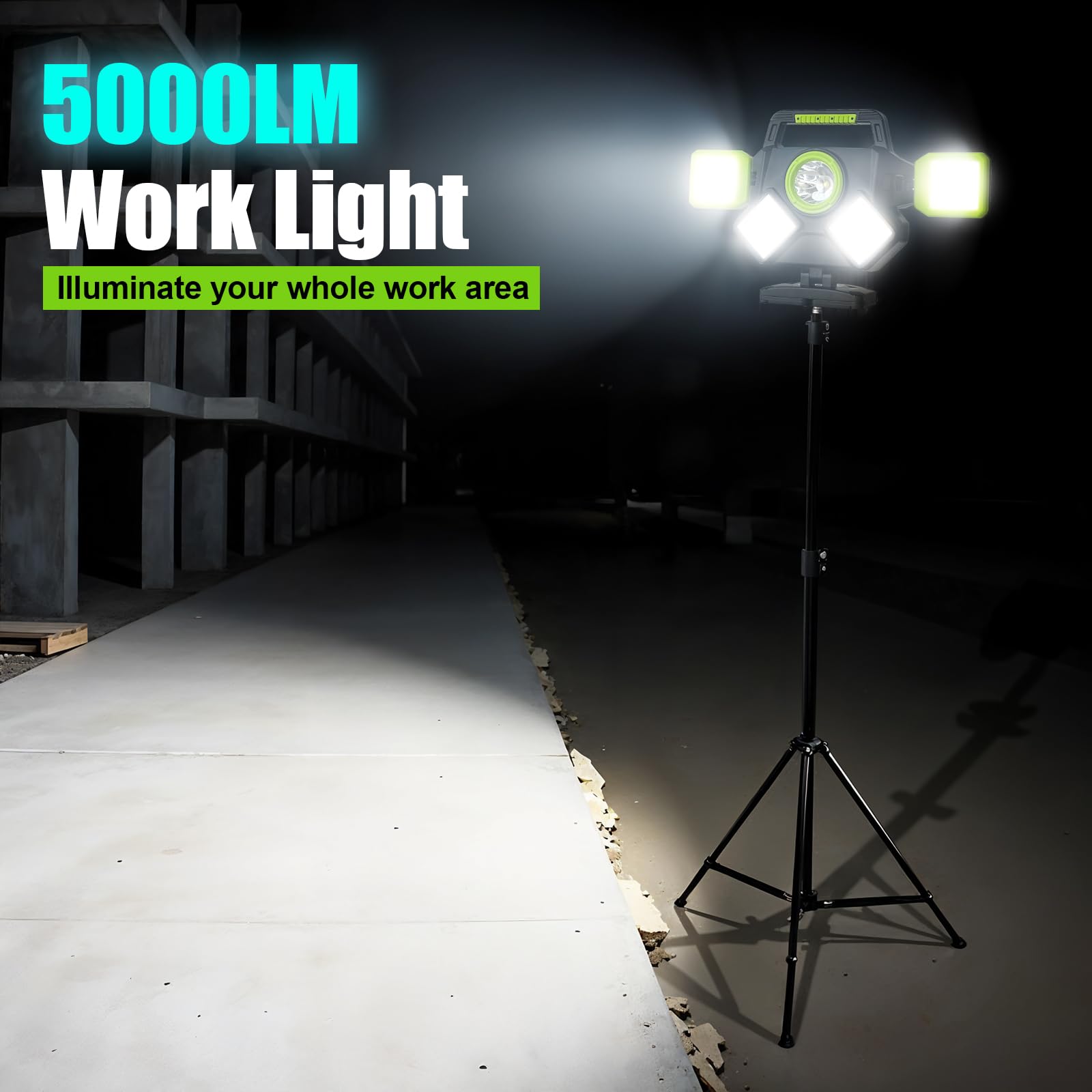 SYLSTAR LED Strahler Akku 55W, 5000LM Magnetische LED Arbeitsleuchte, Baustrahler Akku Faltbar & 360° Drehbar, 6 Modi Baustellenlampe für Werkstatt, Baustelle, Camping, Autoreparatur