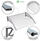 VOUNOT Vordach für Haustür 100 x 80 cm, Überdachung Haustür aus Aluminium und Polycarbonat, Transparentes Pultbogenvordach, Pultvordach, Grau