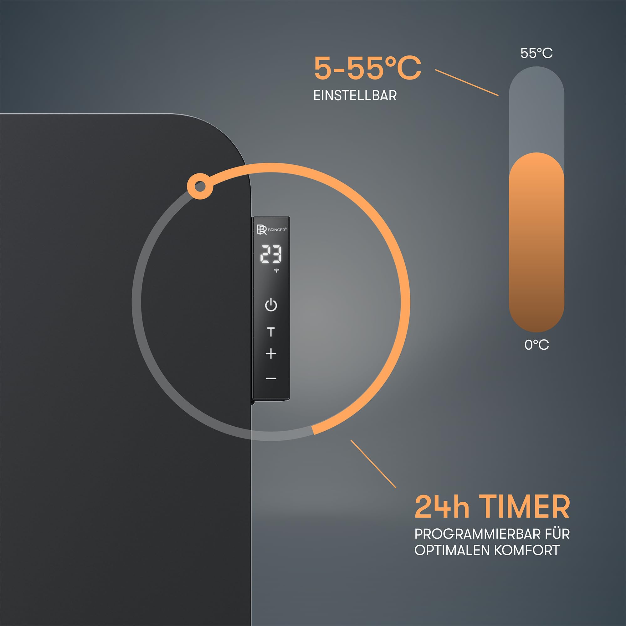 BR Bringer Infrarotheizung 450 Watt mit Smart Thermostat, WIFI & App - für Wandmontage oder als Standgerät für kleine Räume bis 10m² - sehr Energiesparend - Deutsche Qualitätsmarke (schwarz)