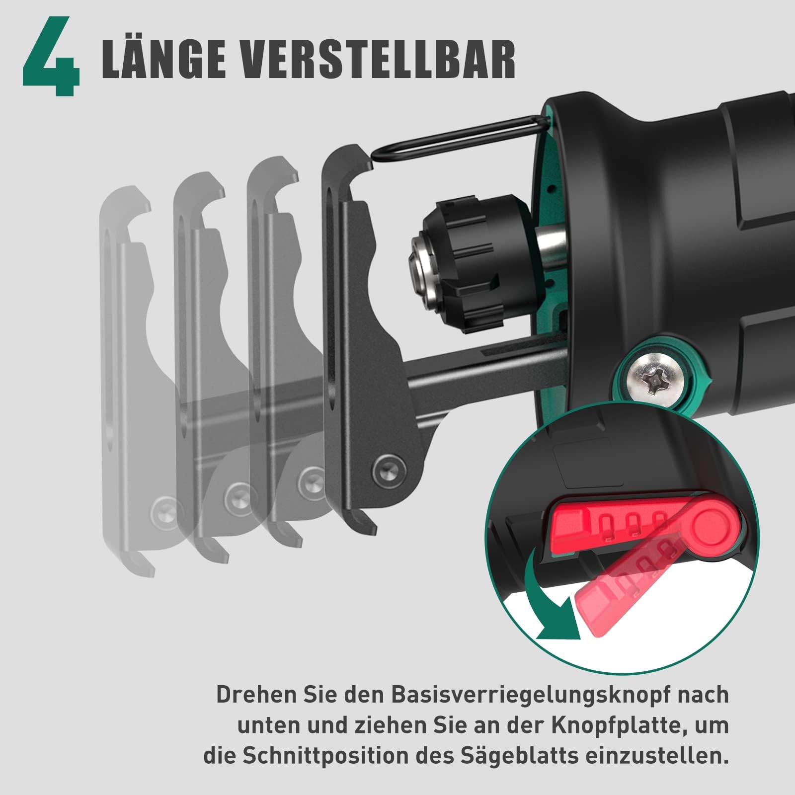 HYCHIKA Säbelsäge, 18V Akku Universalsäge, Reciprosäge mit 2x2.0Ah Batterien, mit variabler Drehzahl von 0-2800 SPM, 2 Sägeblätter, Schnellladegerät, LED Licht,Ideal zum Schneiden von Holz und Metall