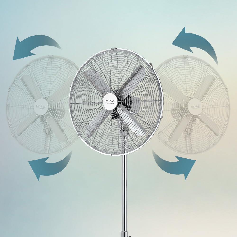 Cecotec Standventilator EnergySilence 620 Retrostyle. 50 W, Chrom-Finish, 16 Zoll Durchmesser mit 4 Flügeln, 3 Geschwindigkeiten, Oszillation, höhenverstellbar, maximale Sicherheit