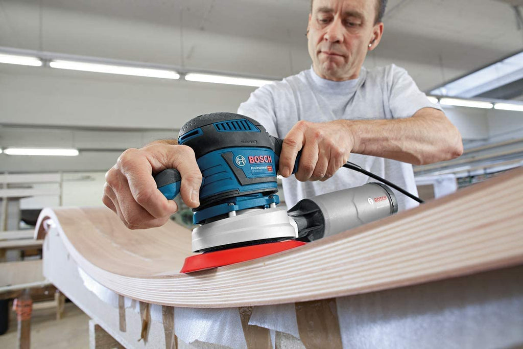 Bosch Professional Exzenterschleifer GEX 40-150 (inkl. Staubbox, Schleifteller-⌀ 150mm, Netzschleifblatt M480, Winkelschraubendreher, L-BOXX)