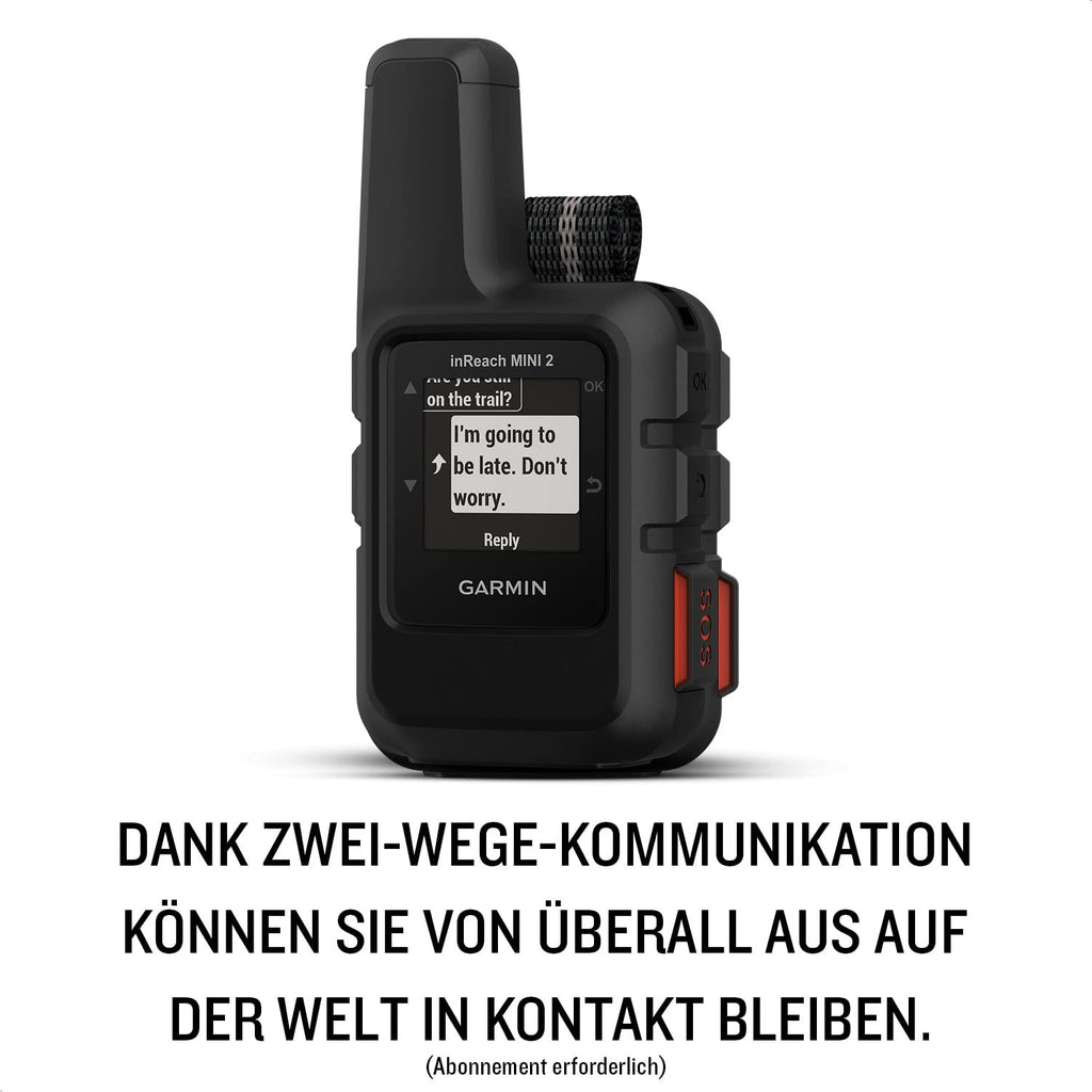 Garmin inReach Mini 2 – GPS-Satelliten-Kommunikationsgerät mit 24/7 Notruf-Funktion, weltweitem Nachrichtenversand ohne Mobilfunkempfang (ABO erforderlich) & Pfeilnavigation, bis 14 Tage Akkulaufzeit