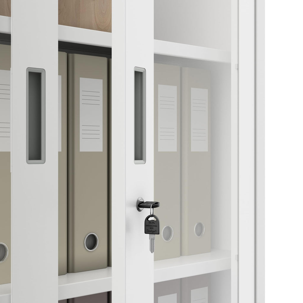 Jan Nowak Aktenschrank C012 Glasvitrine Büroschrank Universalschrank Flügeltürschrank Stahlblech Pulverbeschichtung abschließbar 185 cm x 90 cm x 40 cm (Weiß)