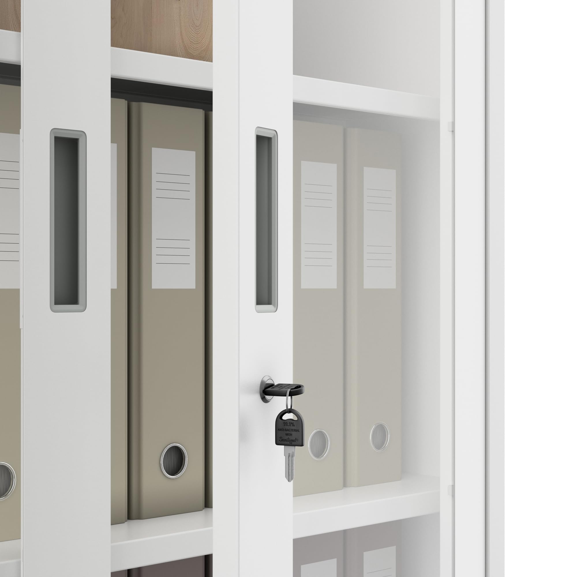 Jan Nowak Aktenschrank C012 Glasvitrine Büroschrank Universalschrank Flügeltürschrank Stahlblech Pulverbeschichtung abschließbar 185 cm x 90 cm x 40 cm (Weiß)