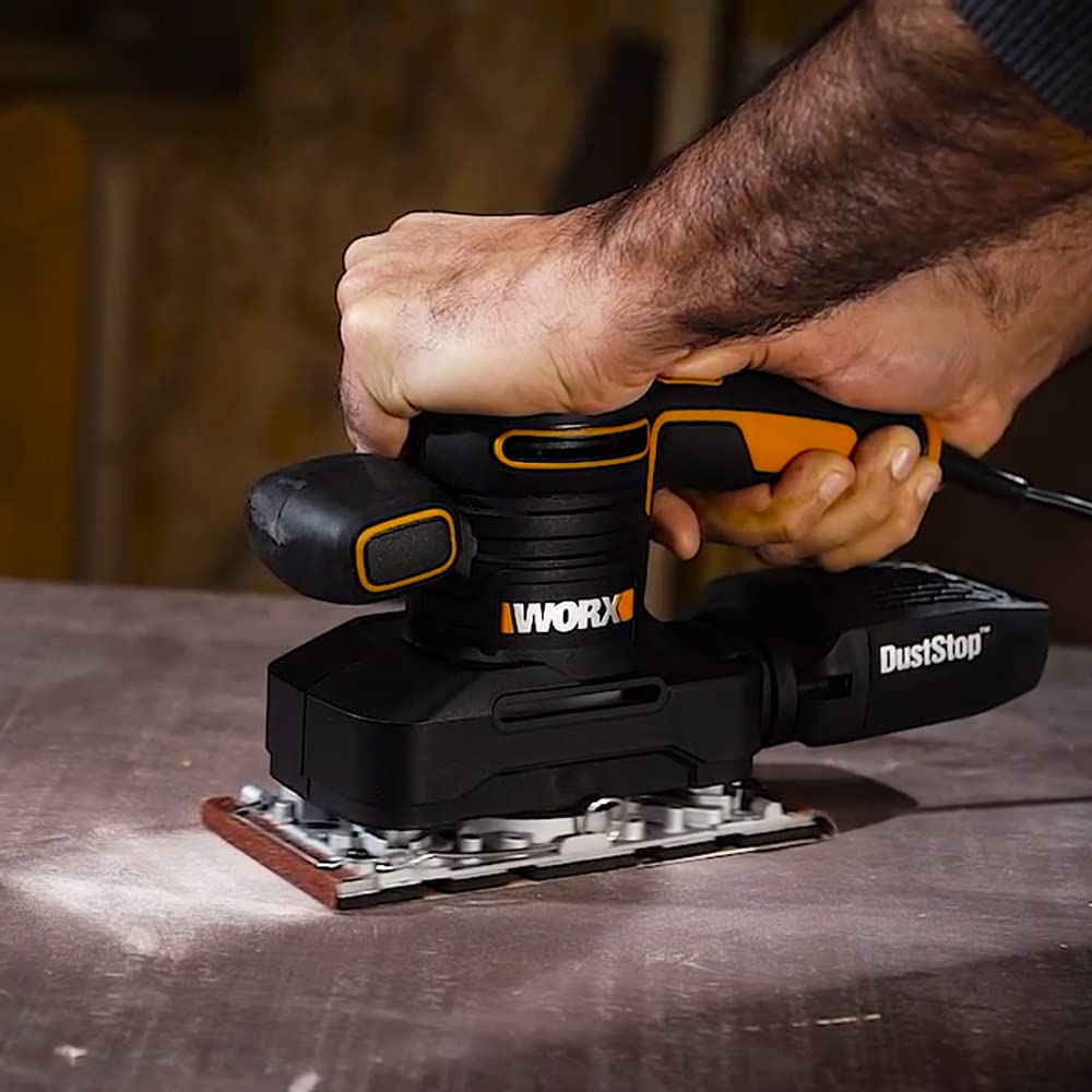 WORX WX641 Schwingschleifer 250 W – Handlicher Schleifer mit DUSTSTOP Mikrofilter für ein sauberes Arbeiten – Großer Schwingkreis & einfache Bedienung