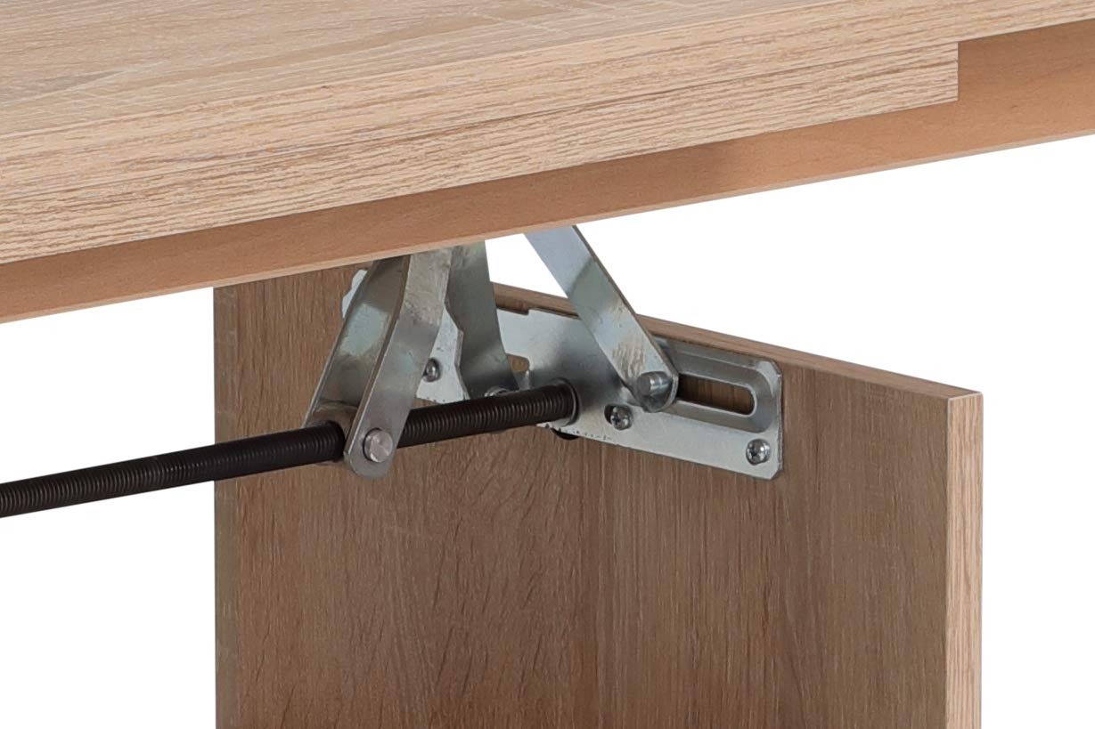 Hela Tische, Funktionscouchtisch Babsi, Holzwerkstoff melaminbeschichtet, Sonoma Eiche, höhenverstellbar 53-63cm, ausziehbar 107-157cm, auf Rollen