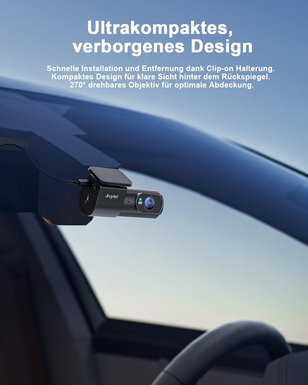 Avylet 4K+1080P Dashcam Auto Vorne Hinten, 5GHz Wi-Fi/APP Mini Dual Auto Kamera,1,5″ IPS, Unterstützt Externes GPS-Modul, Parküberwachung, Super Nachtsicht, WDR, 170°Weitwinkel, G-Sensor, Max 256GB