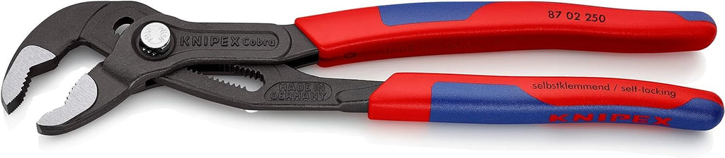KNIPEX Cobra Wasserpumpenzange, 250 mm, Muttern bis 46 mm, Rohre bis 52 mm, Feinverstellung per Knopfdruck, Rohrzange, 87 02 250
