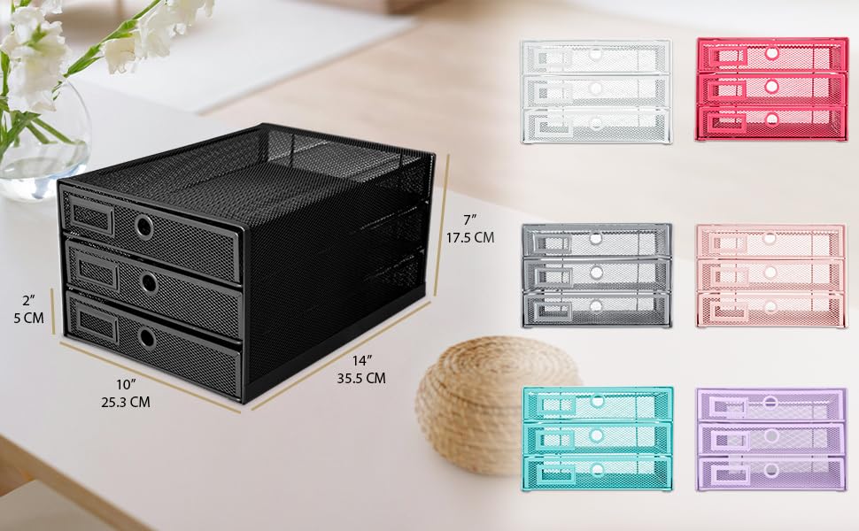 Exerz Papier Sortierer mit 3 Schubladen/A4 Dokumente/Schubladenbox - Drahtgeflecht Büroablage/Aufbewahrung Ordner/Schnellhefter/Organisator/Schreibtisch Multifunktions (Schwarz)