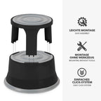 Floordirekt Rollhocker, Tritthocker, Elefantenfuß - Hocker aus Stahl bis 150kg Tragkraft für Büro oder Gewerbe - TÜV + GS geprüft (Schwarz, Metall)