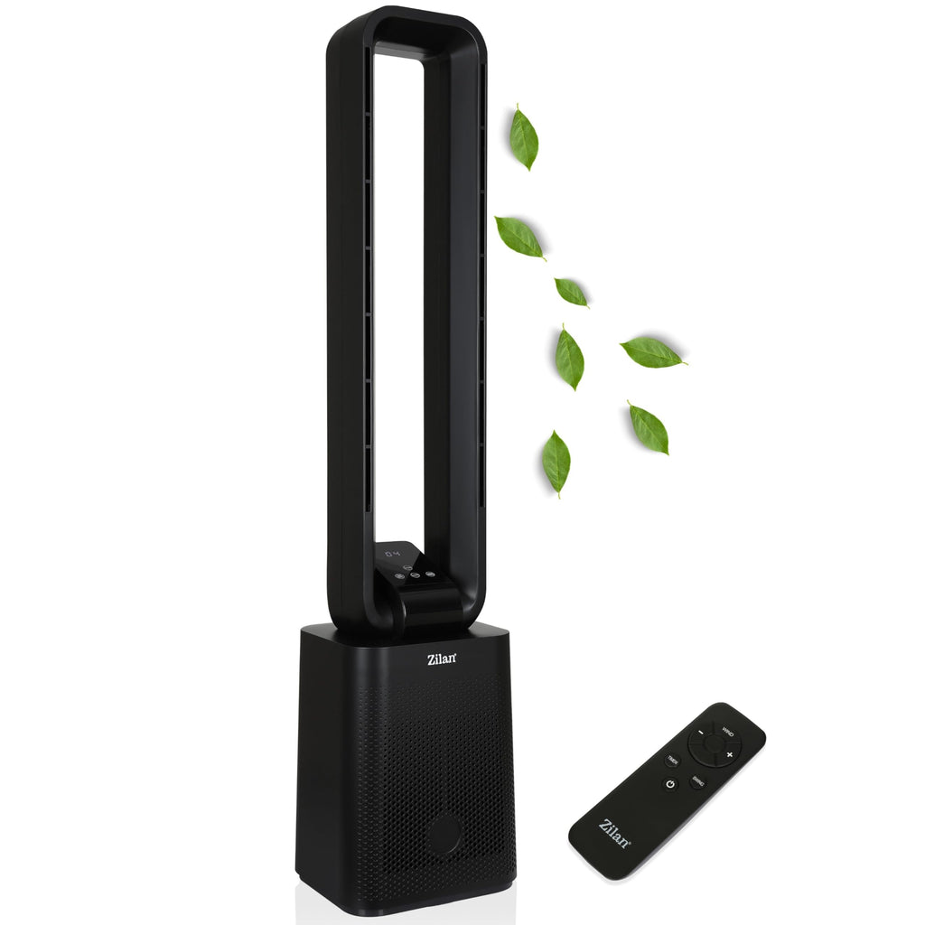 Zilan Turmventilator sehr leise mit Kühlung Standventilator mit Fernbedienung energiesparend oszillierend - Säulenventilator Aircooler Luftkühler Bodenventilator Tower Fan 12 Stufen (Venom Black)