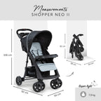 hauck Shopper Neo II, Schwarz Grau - Kinderbuggy mit Liegeposition ab Geburt bis 22 kg, 2x Tablett mit Getränkehalter, Einhändig Klein Zusammenklappbar, Tasche im Verdeck, XL Korb