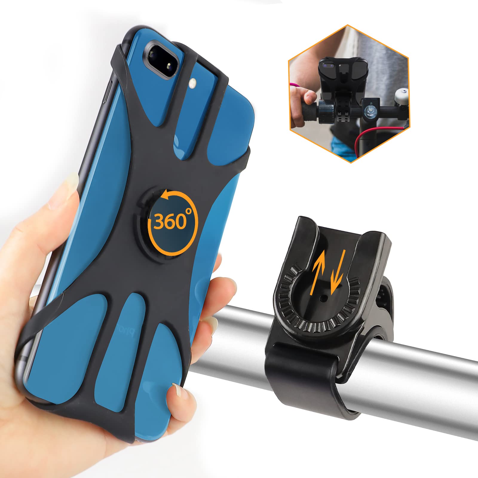 Rouclo Handyhalterung Fahrrad, Universal 360° drehbare, Handyhalter Motorrad Kompatibel mit iPhone 15/15plus/15pro/15pro max/14/13/12/11/XS, 4,5-7 Zoll Smartphones (Schwarz-4) 1