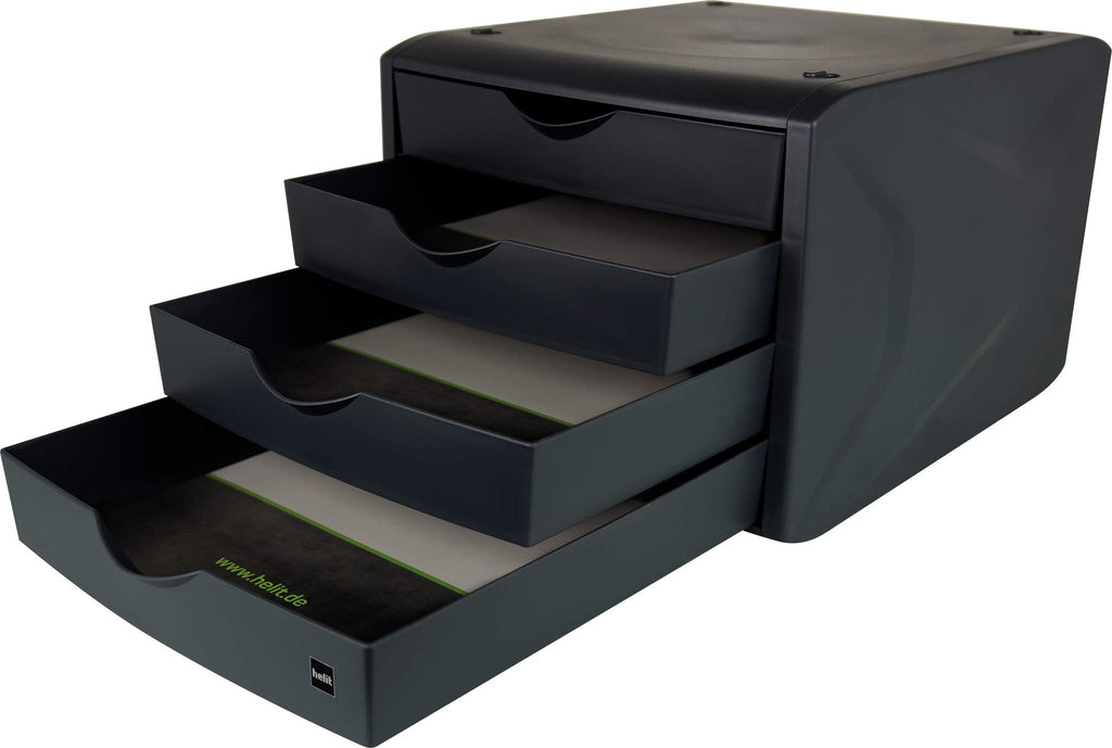 helit H6429595 - Schubladenbox „the green chameleon“, aus Recycling-Kunststoff Blauer Engel zertifiziert, anthrazit-schwarz, 1 Stück
