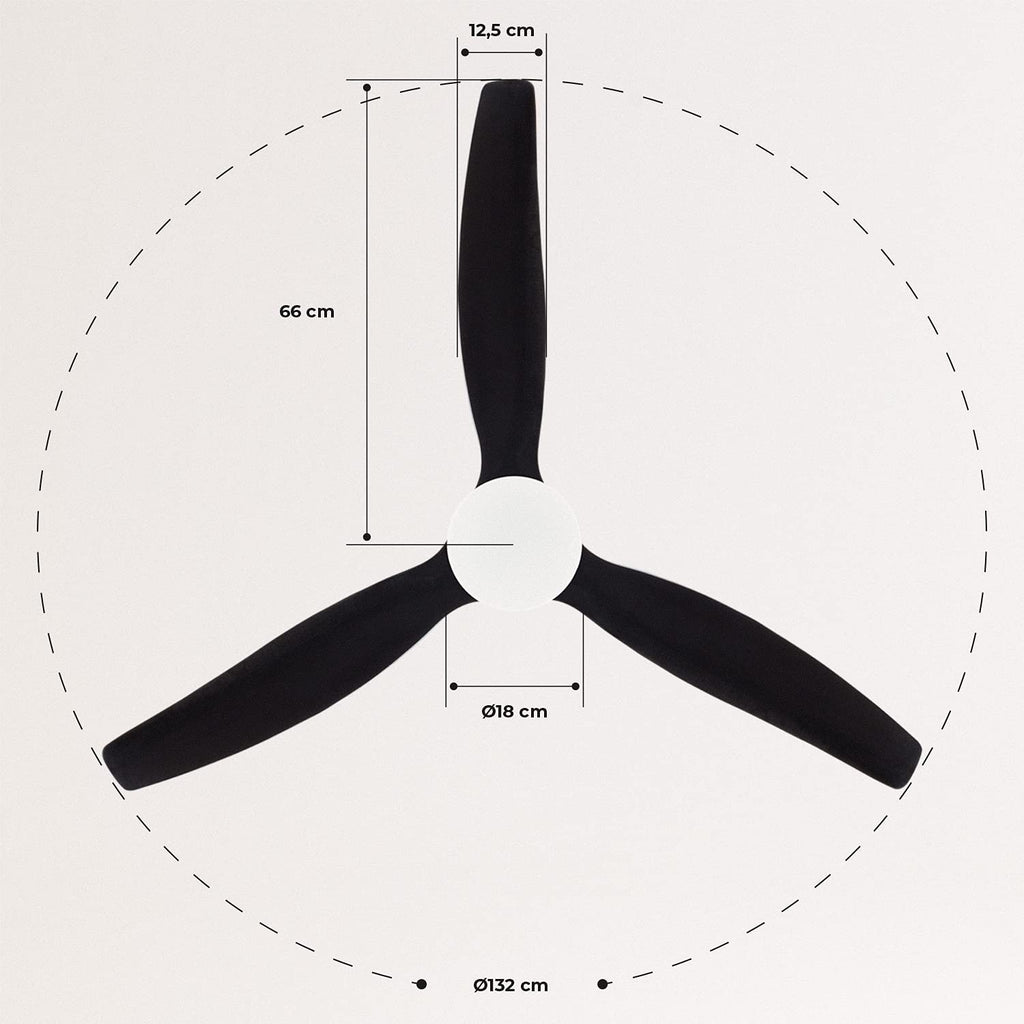 CREATE / WINDCALM M/Deckenventilator ABS mit Beleuchtung Schwarz mit Fernbedienung / 40W, Leise, Ø132cm, Timer von 1 bis 4 Std., DC-Motor, Sommer-Winterbetrieb