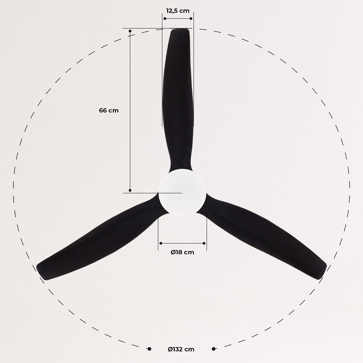 CREATE / WINDCALM M/Deckenventilator ABS mit Beleuchtung Schwarz mit Fernbedienung / 40W, Leise, Ø132cm, Timer von 1 bis 4 Std., DC-Motor, Sommer-Winterbetrieb