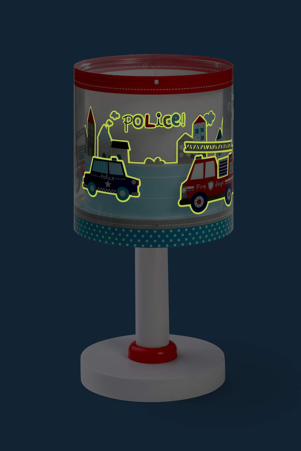Dalber Kinder Tischlampe Nachttischlampe kinderzimmer Polizei Feuerwehrmänner Autos Police, 60611, E14, Blau