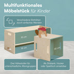 Bellabino Aki Kindersitzgarnitur - Kindermöbel Set 3 teilig - 2in1 Kinderhocker/Beistelltisch aus Holz Natur - Montessori Wendebank Birke - Kindersitzgruppe Indoor - Kindertisch mit Kinderstuhl