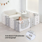 Dripex Faltbarer Laufstall 113x113 cm mit Spielbrett aus Kunststoff, Grau
