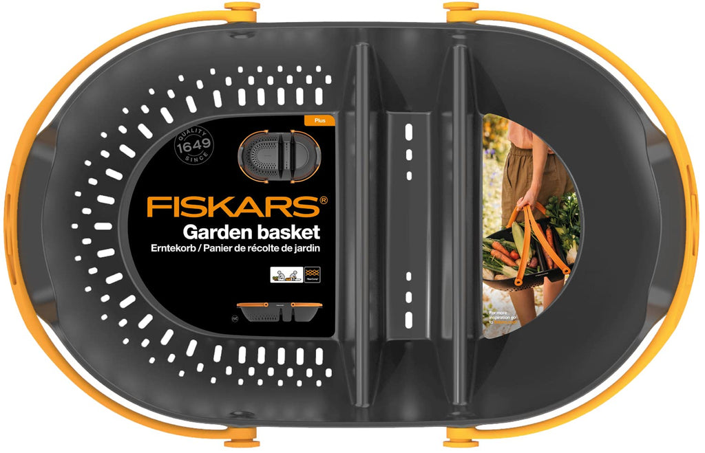 Fiskars Erntekorb, Zum Sammeln, Transportieren und Reinigen von Ernte und Erntewerkzeugen, Kunststoff, Schwarz/Orange, Plus, 1062831
