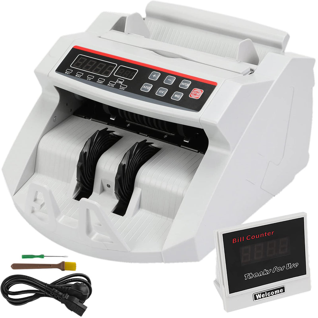 BuoQua Euro Geldzählmaschine mit Echtheitprüfung Banknotenzähler mit UV- und MG-Systeme Geldscheinzähler mit LED Display für Euro Doller Pound, bqp03ltu