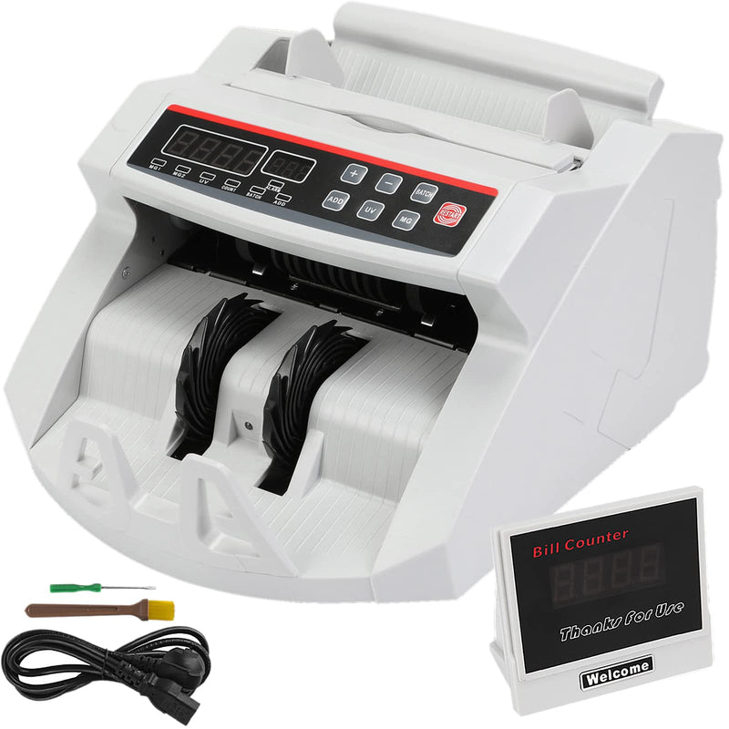 BuoQua Euro Geldzählmaschine mit Echtheitprüfung Banknotenzähler mit UV- und MG-Systeme Geldscheinzähler mit LED Display für Euro Doller Pound, bqp03ltu