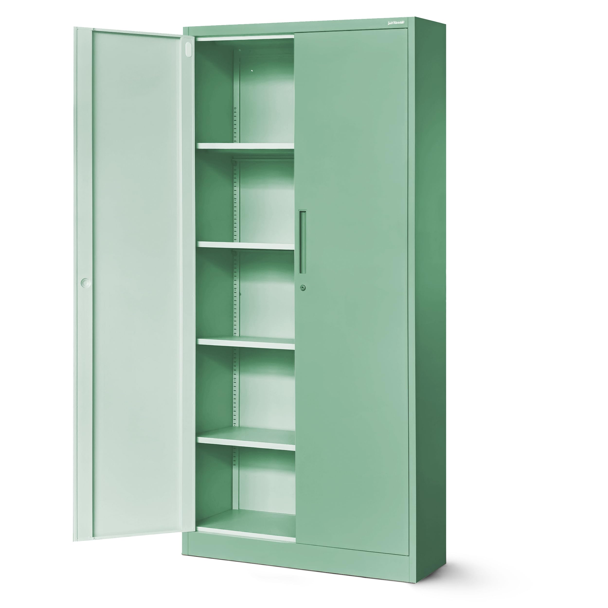 Jan Nowak Aktenschrank C001H Büroschrank Metallschrank Aufbewahrungsschrank 4 verstellbare Fachböden Pulverbeschichtet Abschließbar 195 cm x 90 cm x 40 cm (Pastellgrün)