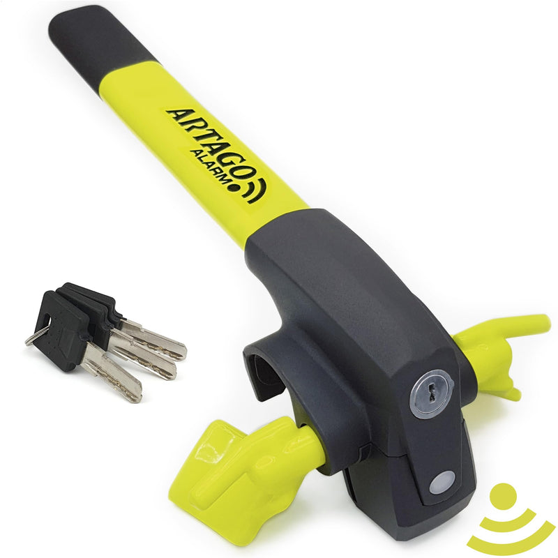 ARTAGO 870 Hochwertige Lenkradkralle 2in1 Ohne/Mit Alarm 120dB+LED, Sicherer und Abschreckender Lenkradsperre um die Lenkradspeiche, Fortschrittlichste Lenkradschloss zur Auto-Diebstahlsicherung