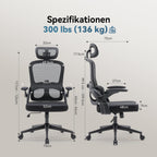 SIHOO M102C Bürostuhl Ergonomisch Schreibtischstuhl, Drehstuhl mit 3D-Armlehnen, Hohe Rückenlehne Lendenwirbelstütze Nach Oben und Unten, Höhenverstellung und Wippfunktion Schwarz