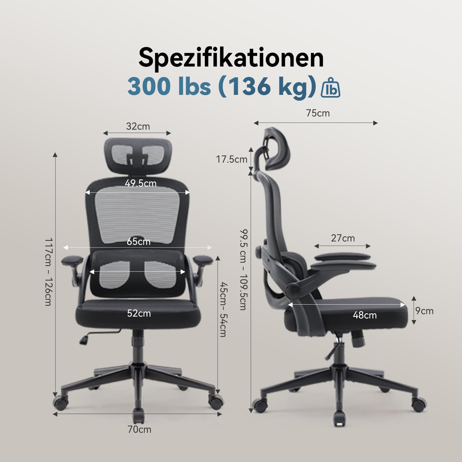 SIHOO M102C Bürostuhl Ergonomisch Schreibtischstuhl, Drehstuhl mit 3D-Armlehnen, Hohe Rückenlehne Lendenwirbelstütze Nach Oben und Unten, Höhenverstellung und Wippfunktion Schwarz
