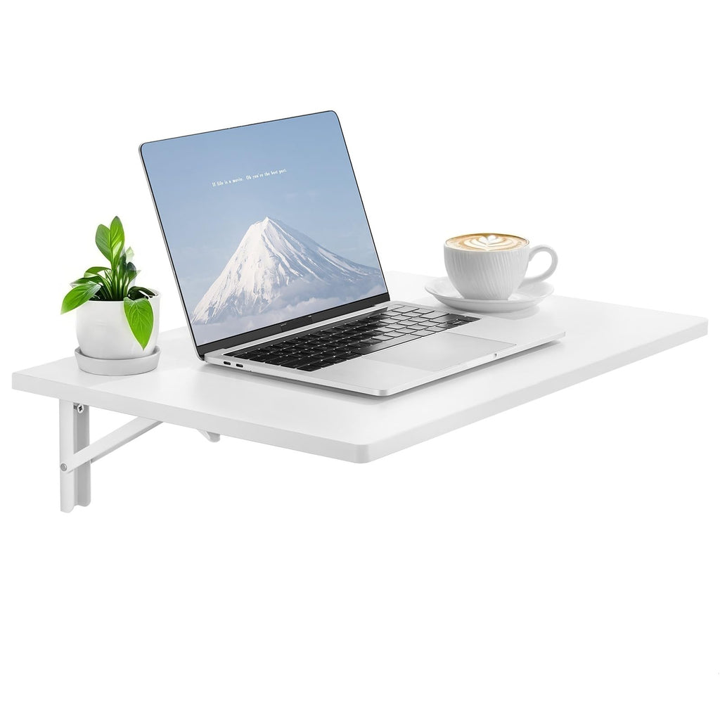 VEVOR Wandklapptisch, 60 x 40 cm, Klapptisch, schwebender Schreibtisch mit Eisenhalterung, herunterklappbarer Schreibtisch für kleine Räume, Heimbüro, Esszimmer, Waschküche, Küche, Bar, weiß