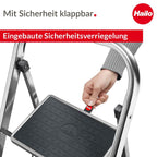 Hailo K70 StandardLine Alu-Klapptritt-Leiter - 2 große Stahl-Stufen mit Anti-Rutsch-Matten belastbar bis 150 kg - Trittleiter mit Klappsicherung - besonders leicht und einfach zu verstauen - Silber