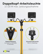 Goobay 57845 LED Baustrahler auf Teleskopstativ 2 x 20W / 3400lm / Neutral-Weiß Licht – 4000K / Für Innen- & Außenbereich – IP65 / Schwarz/Gelb