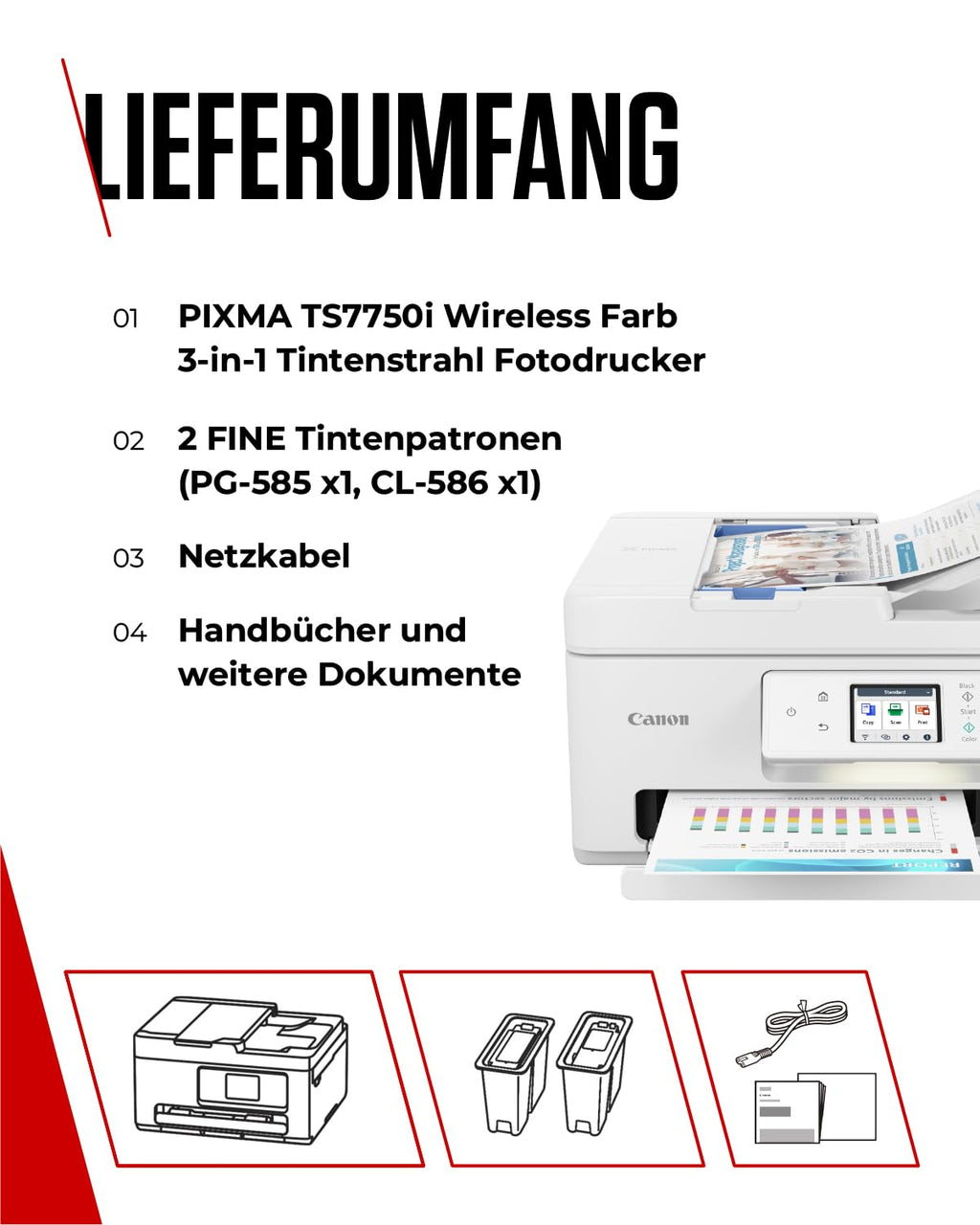 Canon PIXMA TS7750i Multifunktionsdrucker 4in1 (Tintenstrahl,Drucken, Kopieren, Scannen,Faxen, A4, 6,7 cm Touch, WLAN, 35 Blatt ADF, 2 Papierzuführungen, kompatibel mit Pixma Print Plan "Abo") Weiß