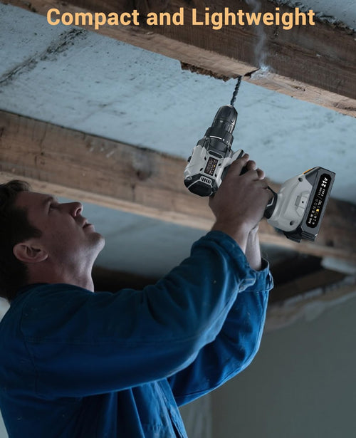 AKZWOXRO Akkuschrauber Bürstenlos 21V, Akku Bohrschrauber mit 2 Akkus 2.0Ah, 45N.m Akku Bohrmaschine, 2 Gang, 20+1 Drehmomentstufen, LED Licht, 14tlg Zubehöre Set für Garten DIY Projekt, Grau