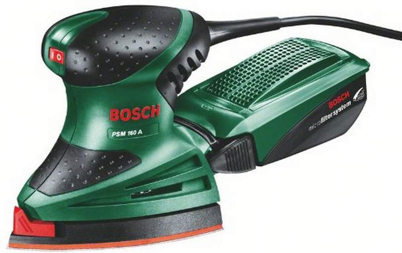 Bosch Multischleifer PSM 160 A, 3 Schleifblätter, Karton (160 W, Schwingzahl 24.000 min-1, Schwingkreis-Ø 1,6 mm)