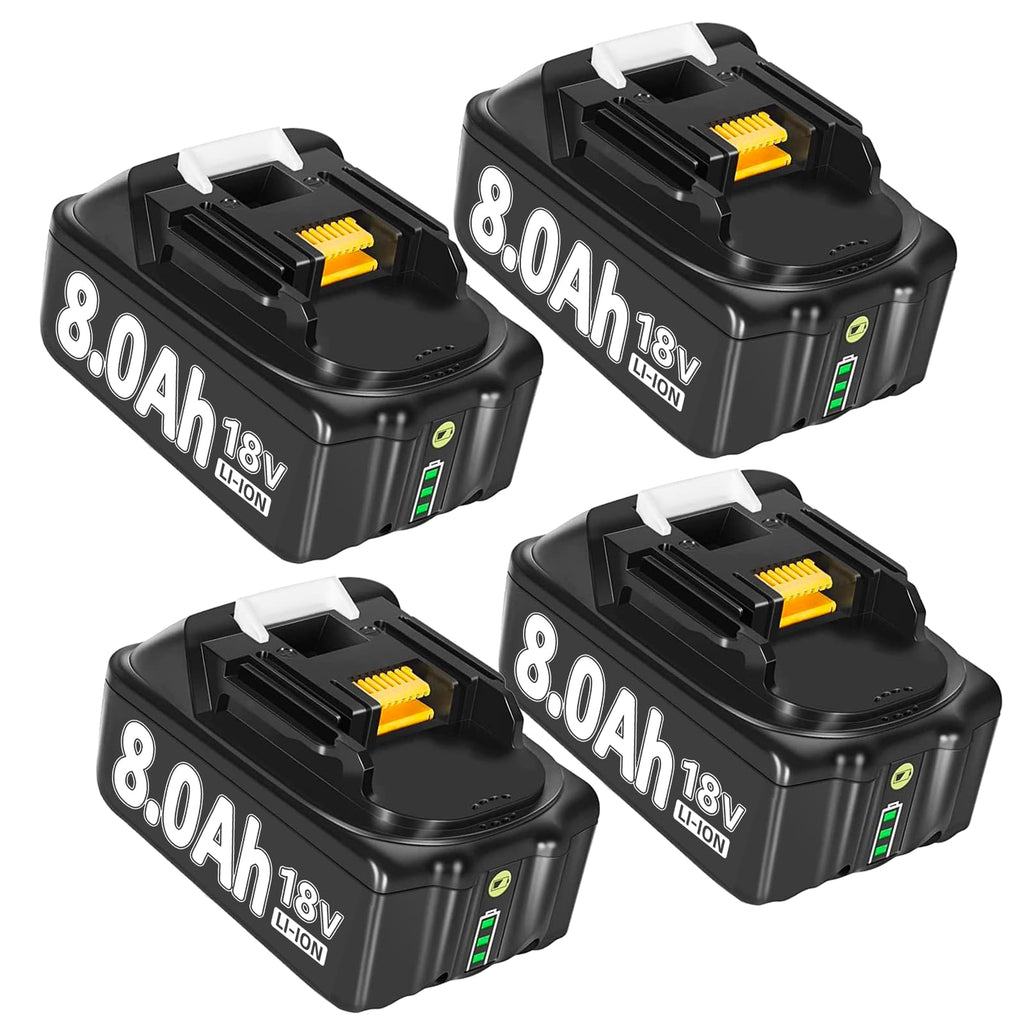 4 Pcs 8000mAh 18Volt Lithium-Ersatzakku für Makita Akku 18V, Kompatibel mit Makita 18V Akkus BL1860 BL1840 BL1830 BL1820 BL1815 BL1835 BL1845, mit LED-Indikator für Akku-Werkzeuge