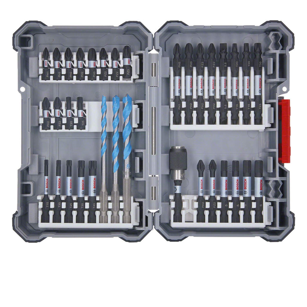 Bosch 35x PRO Impact Mixed Set, Amazon Exclusiv, 35-tlg. (für Beton, Weiche Fliesen, 108 x 168 mm, Professional Zubehör Bohrmaschine)