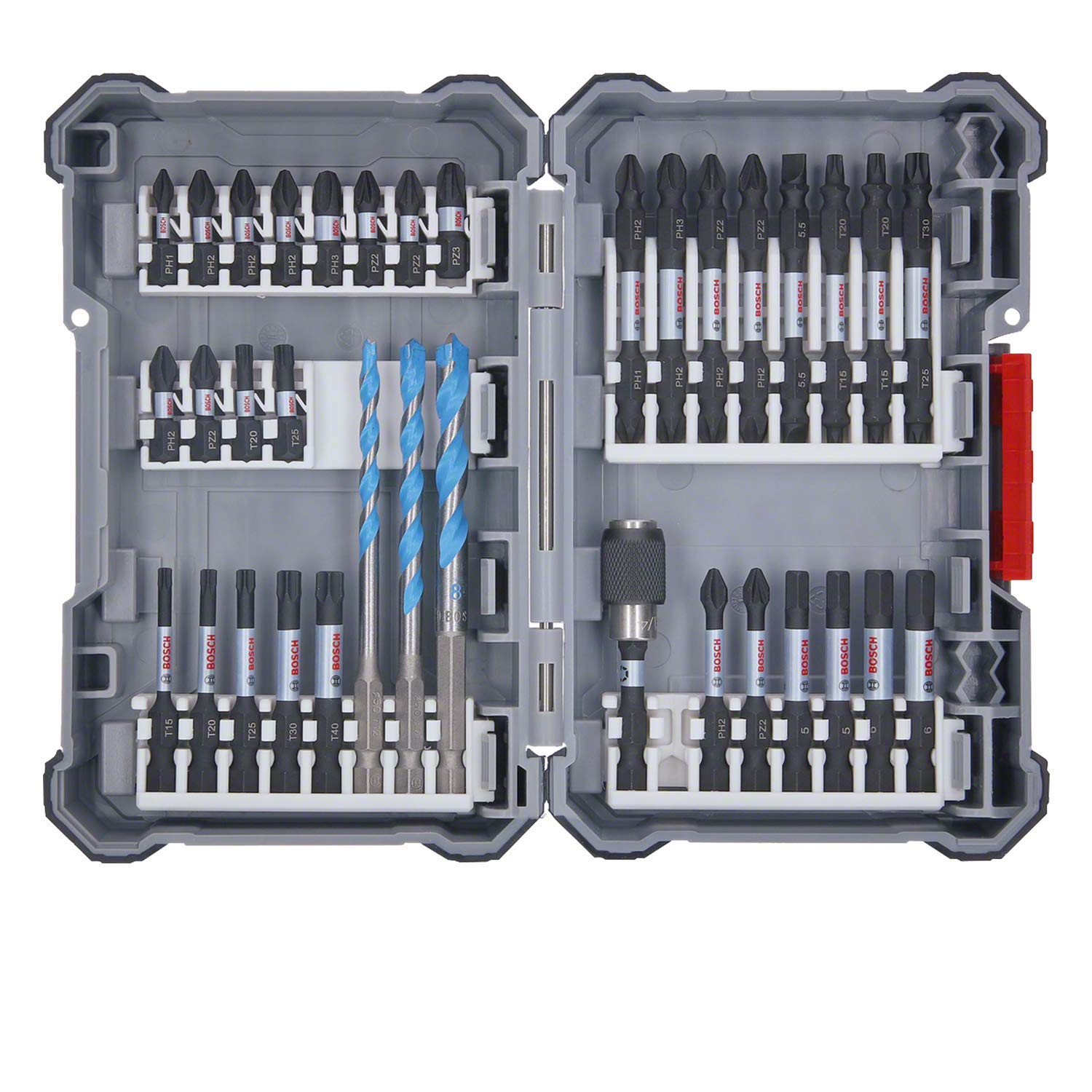 Bosch 35x PRO Impact Mixed Set, Amazon Exclusiv, 35-tlg. (für Beton, Weiche Fliesen, 108 x 168 mm, Professional Zubehör Bohrmaschine)