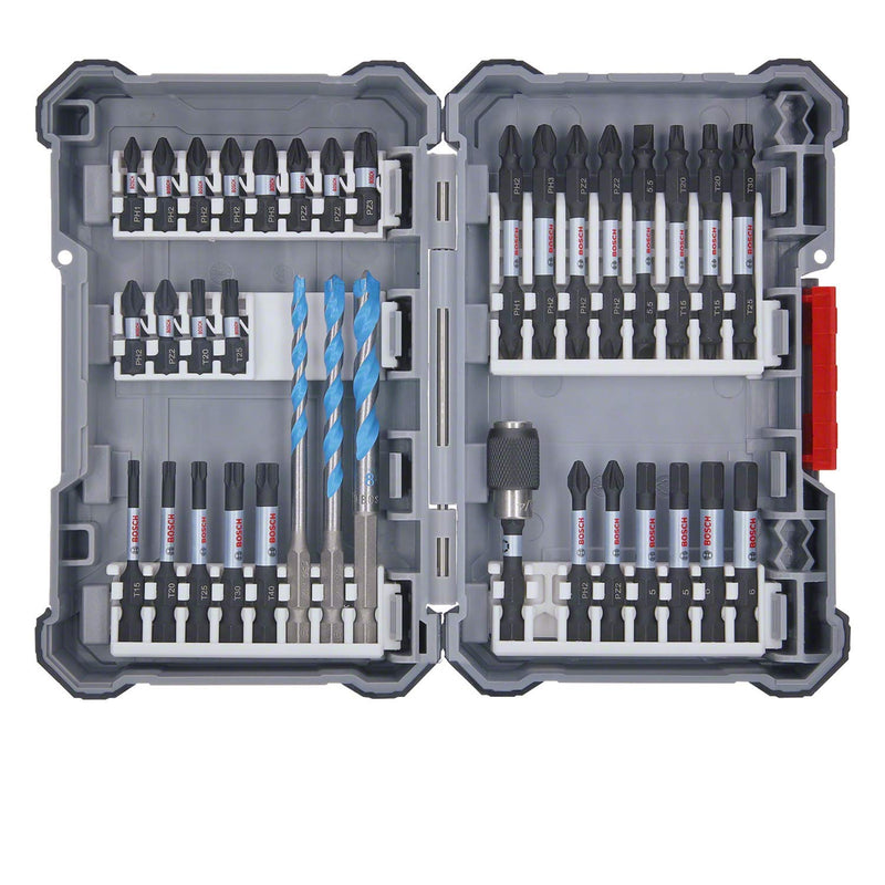 Bosch 35x PRO Impact Mixed Set, Amazon Exclusiv, 35-tlg. (für Beton, Weiche Fliesen, 108 x 168 mm, Professional Zubehör Bohrmaschine)