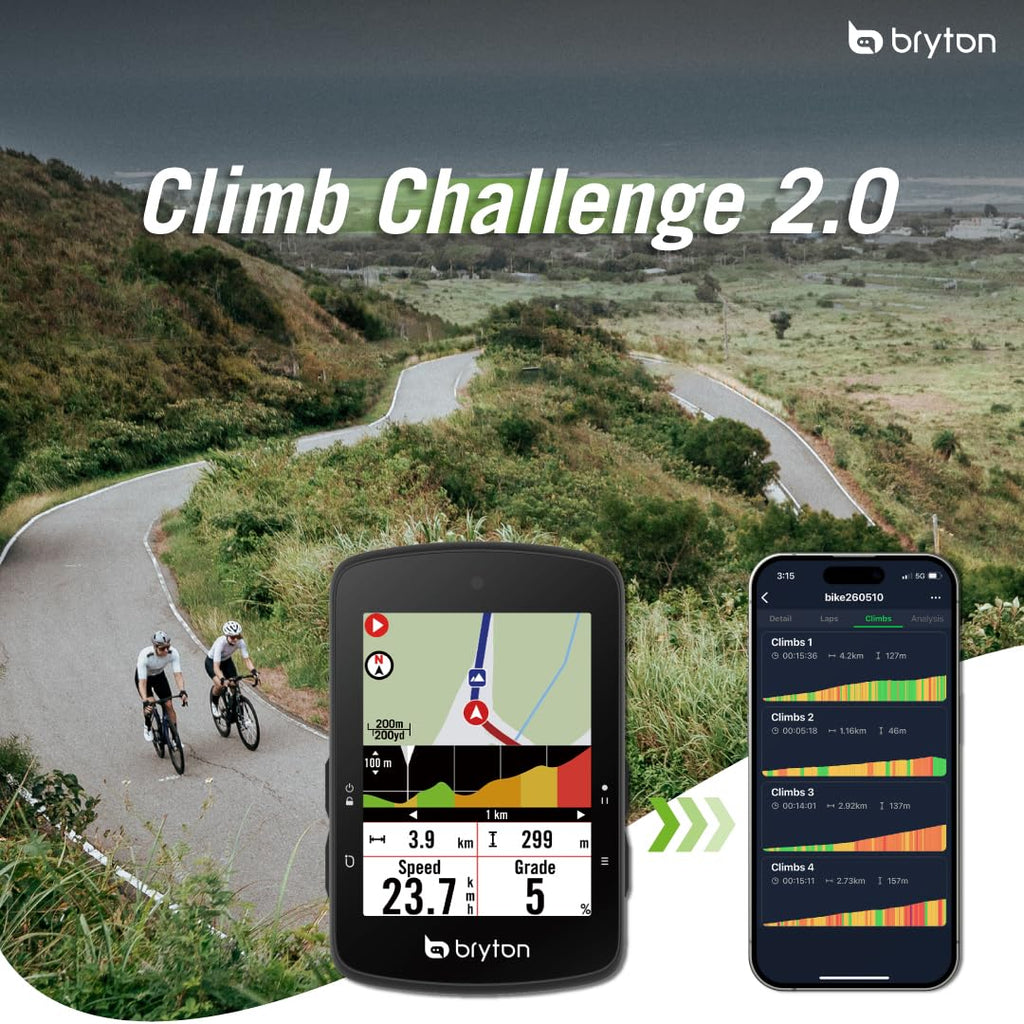 Bryton Rider S510 Sensor-Bundle 2,8-Zoll-Farb-LCD-Touchscreen GPS-Fahrradcomputer, Offline-EU-Karte, kompatibel mit Fahrrad-Radar, 30 Stunden Akkulaufzeit