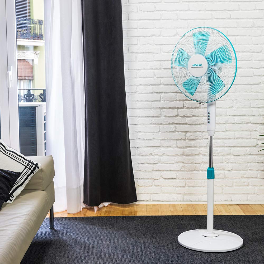 Cecotec EnergySilence 510 Standventilator. 40 W, 5 Flügel mit 40 cm Durchmesser, oszillierend, 3 Geschwindigkeiten, einstellbare Höhe 115-135 cm, Kupfermotor, schwarzes Design (Weiß | 110-130 cm)